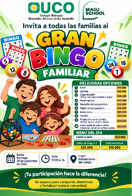 Bingo MAUJ School  Septiembre 20 de 2026